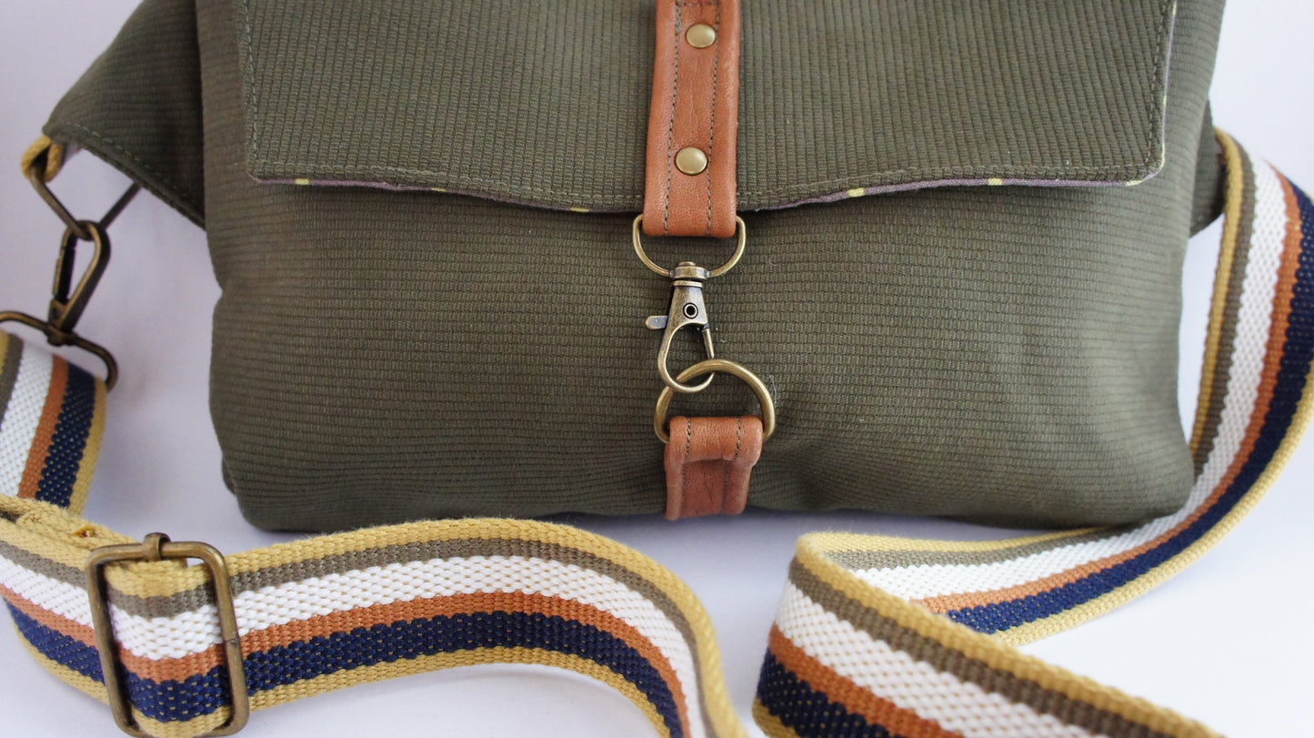 Khaki Bedford Cord Cross body bag