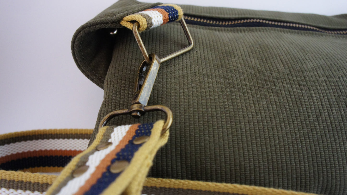 Khaki Bedford Cord Cross body bag