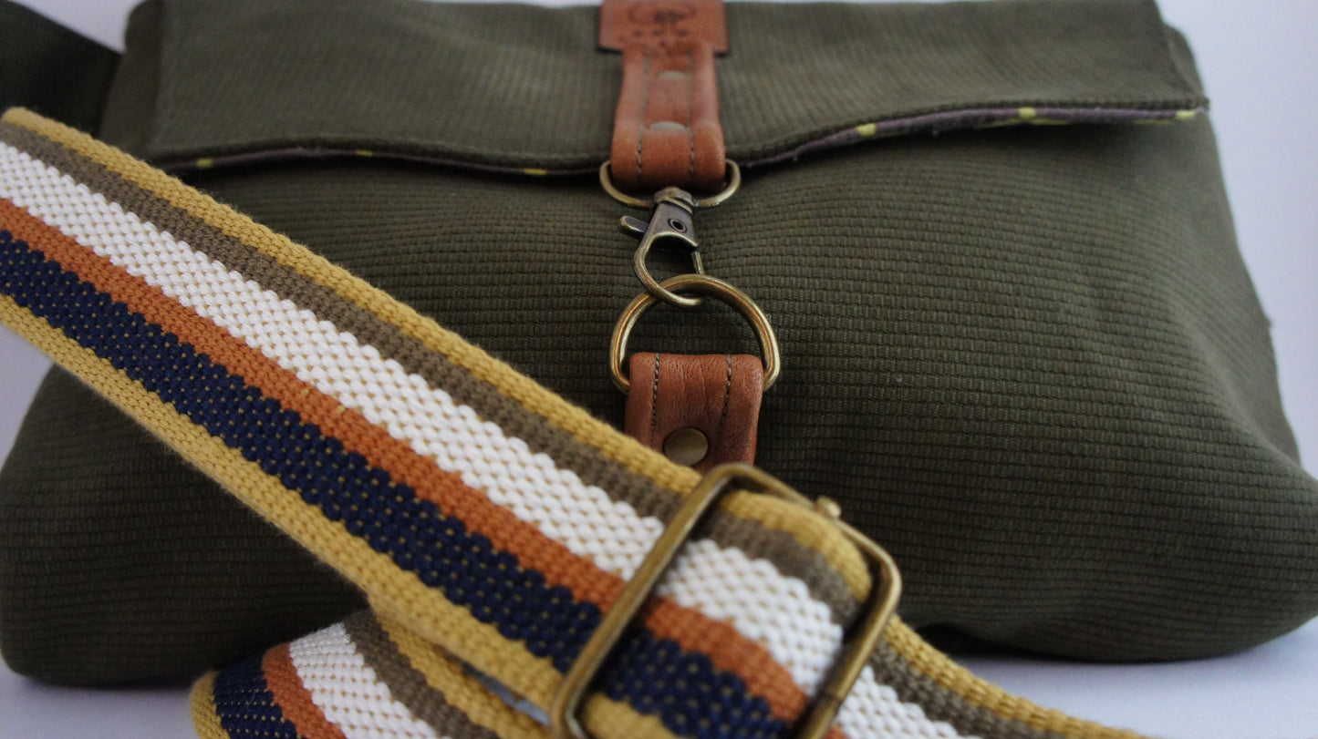 Khaki Bedford Cord Cross body bag